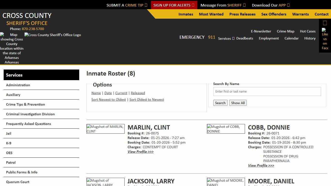 Inmate Roster - Released Inmates Booking Date Descending - Cross County Sheriff AR