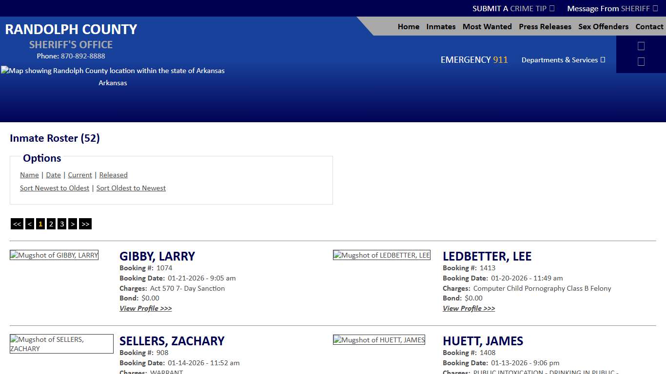 Inmate Roster - Current Inmates Booking Date Descending - Randolph County Sheriff AR