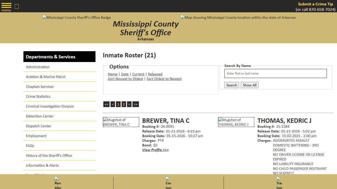 Inmate Roster - Released Inmates Booking Date Descending - Mississippi County AR Sheriff